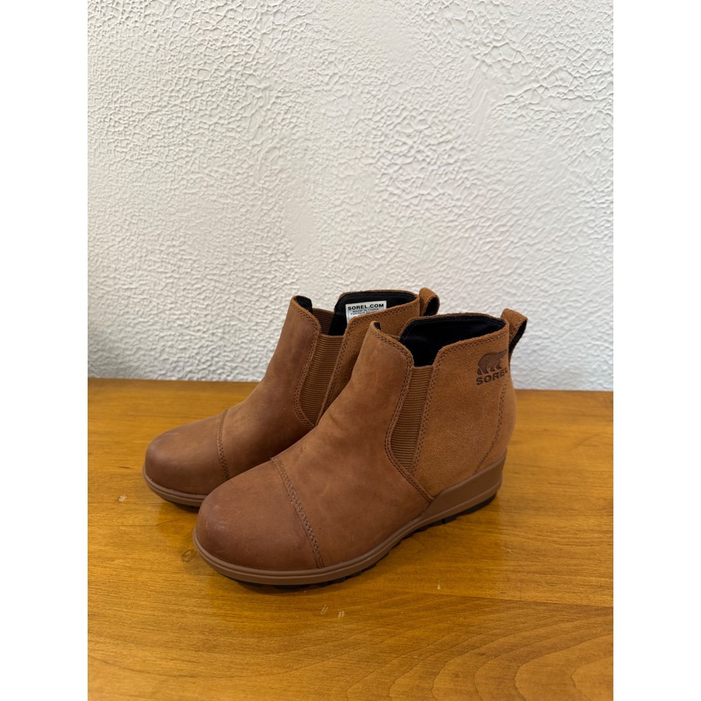 Sorel Evie Chelsea Waterproof Leather Suede Wedge Ankle Boots Brown Women 5